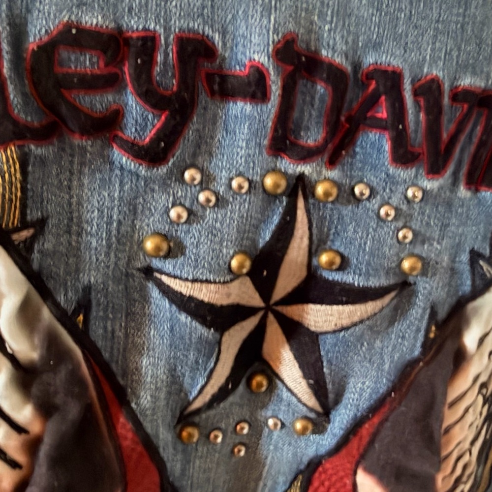 Harley-Davidson Vintage Denim Embroidered Jacket Womens Size L Eagle Studded - Picture 8 of 14